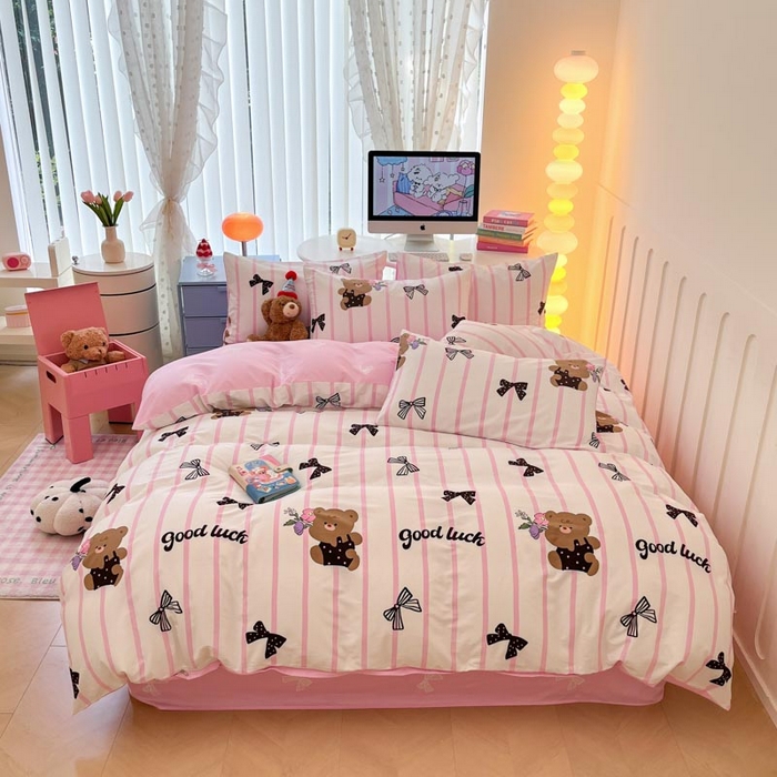 91家纺网 家纺一手货源 找家纺 晨希家居 2024新款全棉卡通活性印花四件套蝴蝶小熊