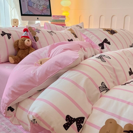 晨希家居 2024新款全棉卡通活性印花四件套蝴蝶小熊