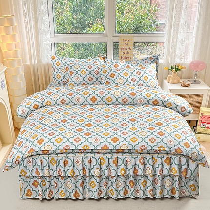 小雨家纺 2026新款芦荟棉床裙四件套 初夏绿