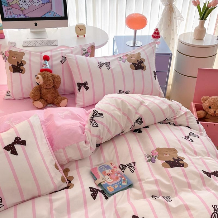 91家纺网 家纺一手货源 找家纺 晨希家居 2024新款全棉卡通活性印花四件套蝴蝶小熊