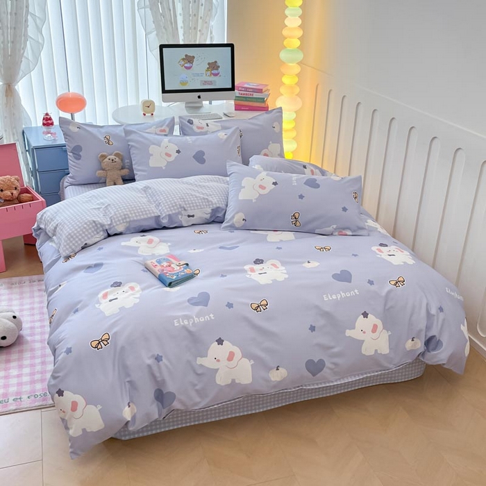 91家纺网 家纺一手货源 找家纺 晨希家居 2024新款全棉卡通活性印花四件套小象童话