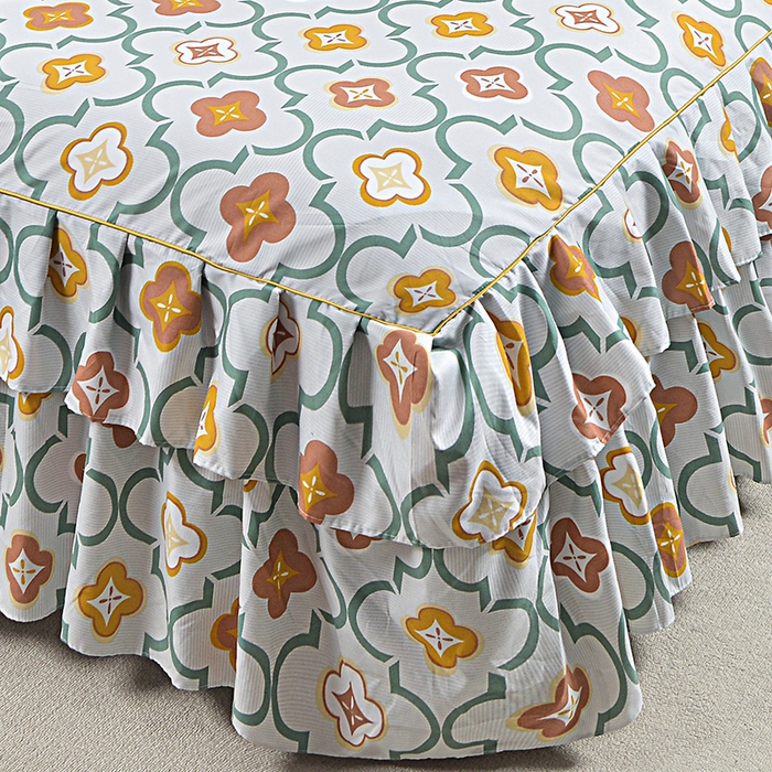 91家纺网 家纺一手货源 找家纺 小雨家纺 2026新款芦荟棉床裙三件套 初夏绿