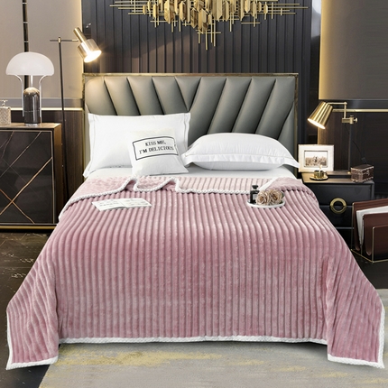 91家纺网 家纺一手货源 找家纺 （总）好艺佳毛毯 2025新款纯色兔兔绒大抽条包边贝贝绒毛毯床单盖毯加厚多用