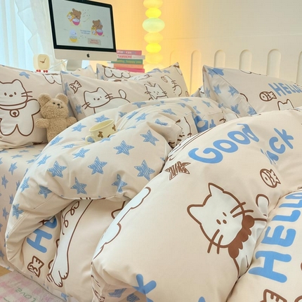晨希家居 2024新款全棉卡通活性印花四件套幸运猫咪