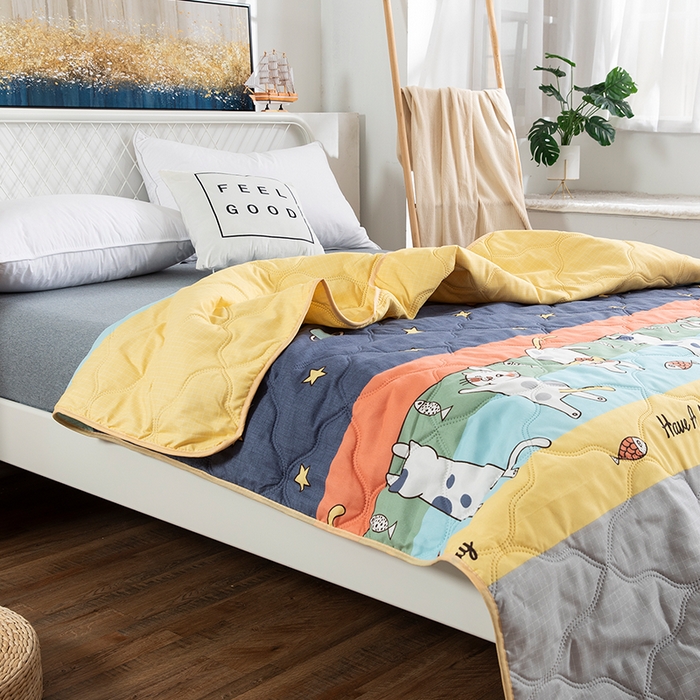 91家纺网 家纺一手货源 找家纺 2025新款亲肤芦荟棉夏被空调被夏凉被 喵星人