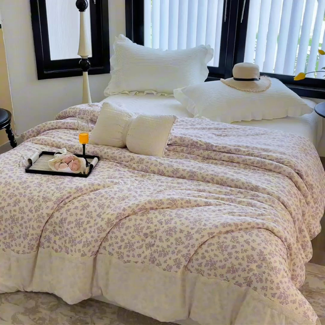 91家纺网 家纺一手货源 找家纺 奈萝家纺 2024新款法式花边款针织夏被春秋被可机洗 雅香