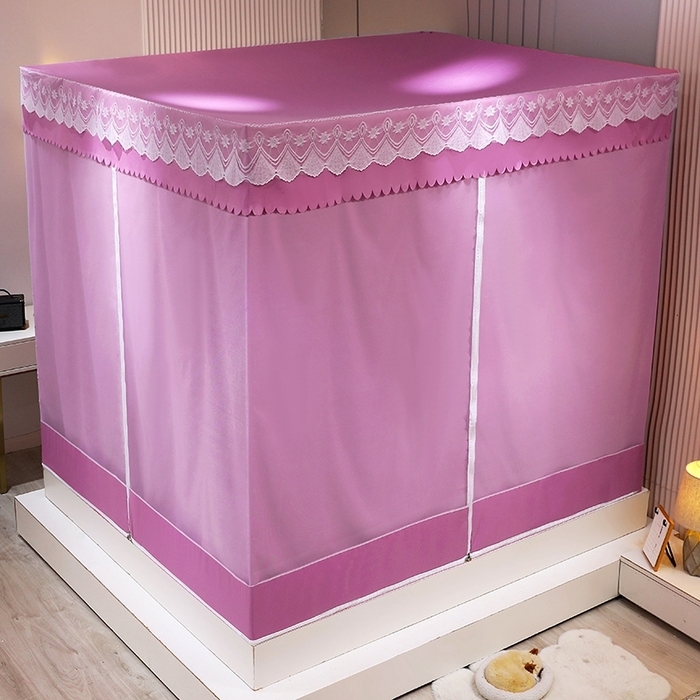 91家纺网 家纺一手货源 找家纺 2025新款坐床遮光布款防尘床帘式蚊帐 塞纳舞曲回底