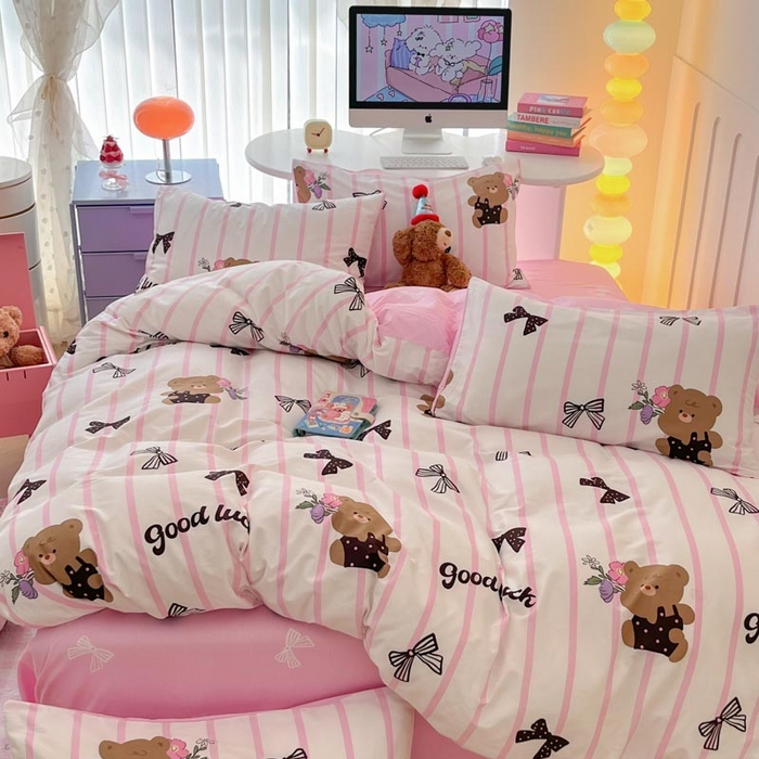 91家纺网 家纺一手货源 找家纺 晨希家居 2024新款全棉卡通活性印花四件套蝴蝶小熊