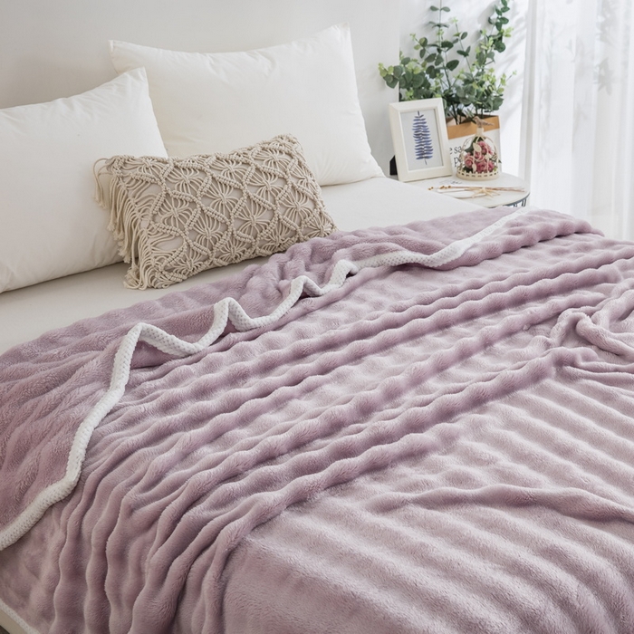 91家纺网 家纺一手货源 找家纺 卉晨家纺 2024新款牛奶绒兔毛绒空调毯午睡毯泡泡毛毯 霞光紫