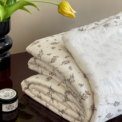 91家纺网 家纺一手货源 找家纺 奈萝家纺 2024新款法式花边款针织夏被春秋被可机洗 春日情