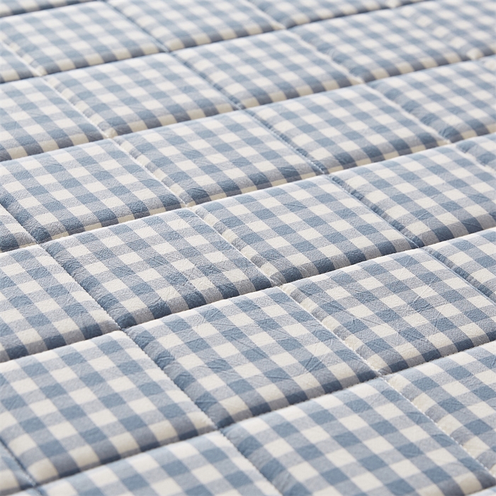 91家纺网 家纺一手货源 找家纺 2025新款A类全棉色织水洗棉大豆夹棉抗菌床笠 蓝小格