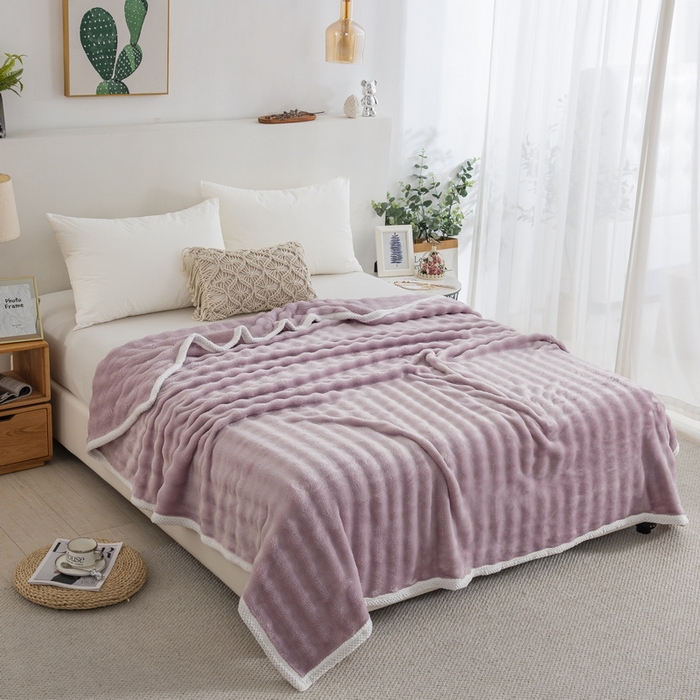 91家纺网 家纺一手货源 找家纺 卉晨家纺 2024新款牛奶绒兔毛绒空调毯午睡毯泡泡毛毯 霞光紫