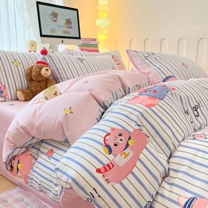 晨希家居 2024新款全棉卡通活性印花四件套快乐狗