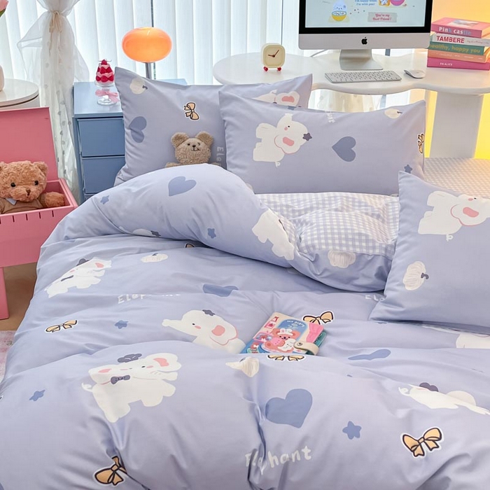 91家纺网 家纺一手货源 找家纺 晨希家居 2024新款全棉卡通活性印花四件套小象童话