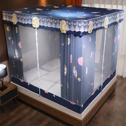 91家纺网 家纺一手货源 找家纺 2025新款坐床遮光布款防尘床帘式蚊帐 太空世界回底