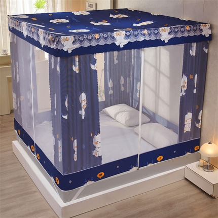 91家纺网 家纺一手货源 找家纺 2025新款坐床遮光布款防尘床帘式蚊帐 泡泡龙全底