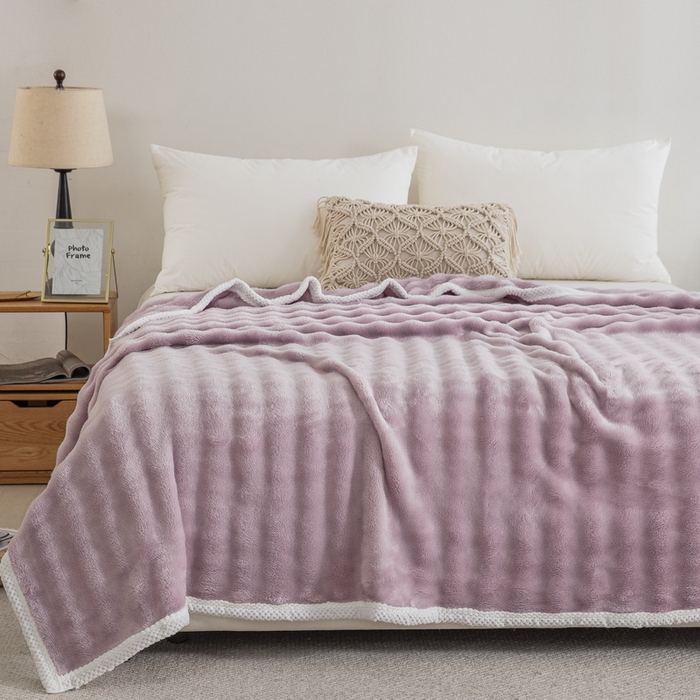 91家纺网 家纺一手货源 找家纺 卉晨家纺 2024新款牛奶绒兔毛绒空调毯午睡毯泡泡毛毯 霞光紫