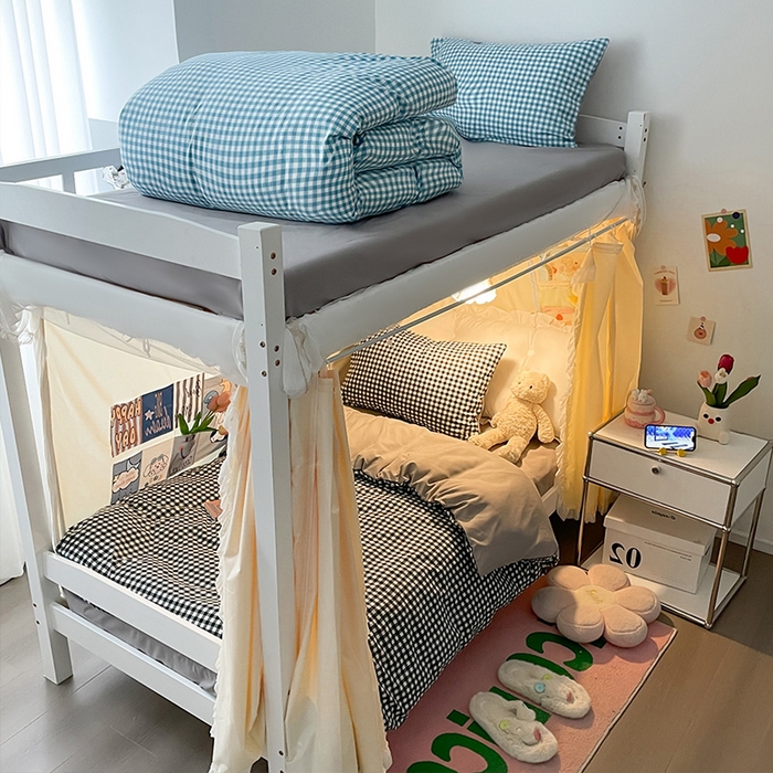 91家纺网 家纺一手货源 找家纺 眠帛家居 2024新款A类学生三件套奶油风小清新毛巾绣暖心系列水洗棉床上用品四件套图2 暖心-绅士黑白格