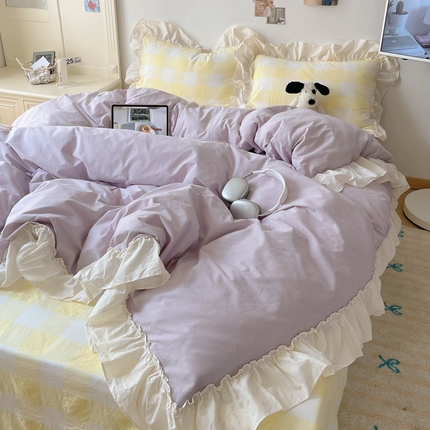 91家纺网 家纺一手货源 找家纺 （总）六巷胡同 2024新款韩系博主大格子混搭花边款四件套