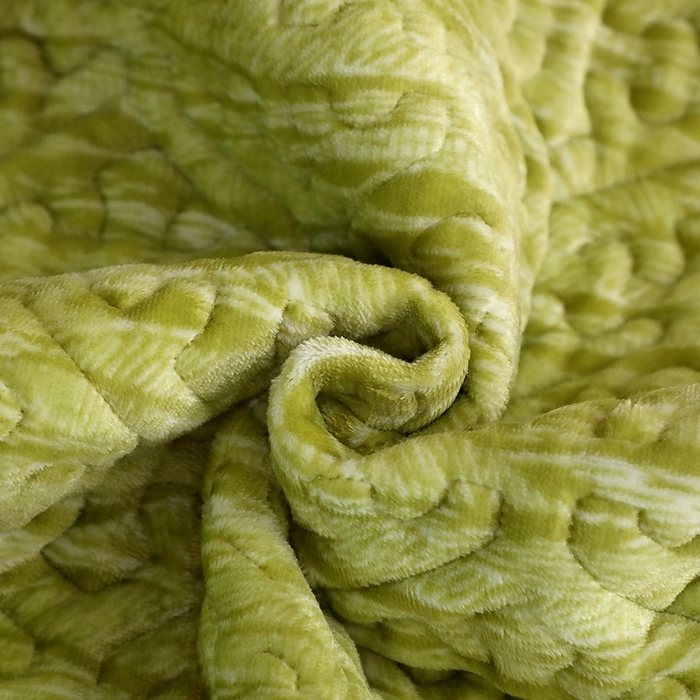 91家纺网 家纺一手货源 找家纺 晶缦家纺 2024新款水波纹色织牛奶绒床盖三件套 涟漪-浅绿