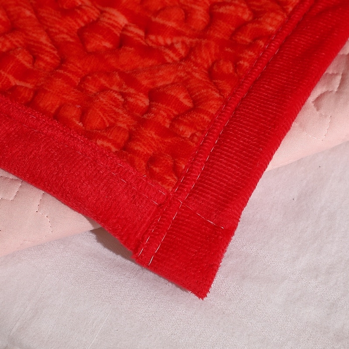 91家纺网 家纺一手货源 找家纺 晶缦家纺 2024新款水波纹色织牛奶绒床盖三件套 涟漪-大红