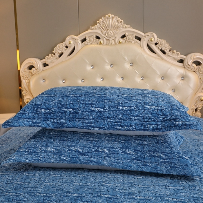 91家纺网 家纺一手货源 找家纺 晶缦家纺 2024新款水波纹色织牛奶绒床盖三件套 涟漪-宝石蓝