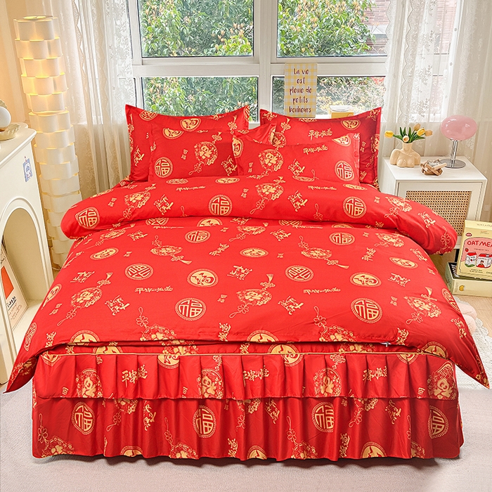 91家纺网 家纺一手货源 找家纺 （总）小雨家纺 2026新款芦荟棉床裙四件套