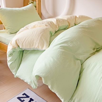 韩巢家纺 2024新款学生宿舍寝室上下铺超柔水洗棉单件被套-纯色双拼（提供卖家秀） 水洗棉浅绿黄