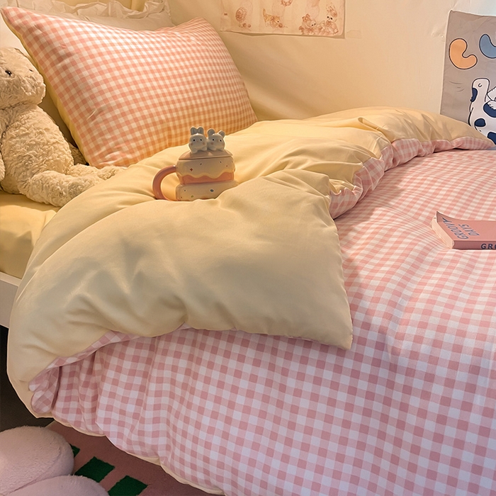 91家纺网 家纺一手货源 找家纺 （总）眠帛家居 2024新款A类学生三件套奶油风小清新毛巾绣暖心系列水洗棉床上用品四件套图2