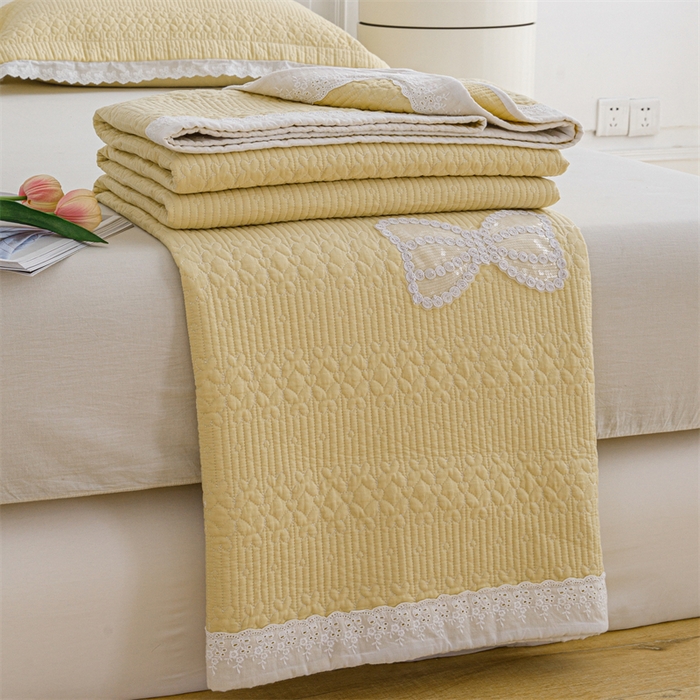 91家纺网 家纺一手货源 找家纺 暖居 2024新款纯色双面纯棉床盖三件套 黄色