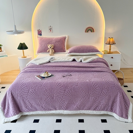 芸锦豪 2024新款金贝壳塔芙绒羊羔绒毛毯 莫奈紫