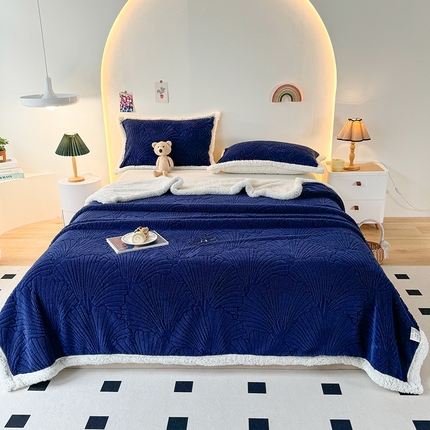 芸锦豪 2024新款金贝壳塔芙绒羊羔绒毛毯 深兰