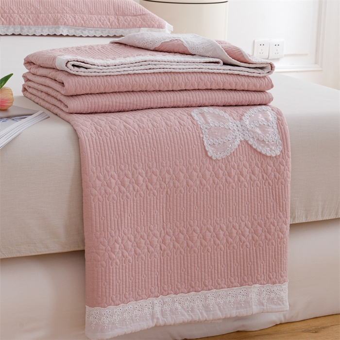 91家纺网 家纺一手货源 找家纺 暖居 2024新款纯色双面纯棉床盖三件套 豆沙