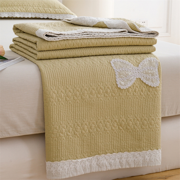 91家纺网 家纺一手货源 找家纺 暖居 2024新款纯色双面纯棉床盖三件套 草绿