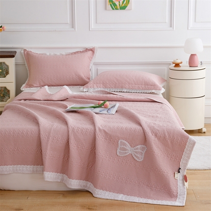 暖居 2024新款纯色双面纯棉床盖三件套 豆沙