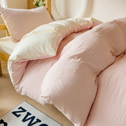 韩巢家纺 2024新款学生宿舍寝室上下铺超柔水洗棉单件被套-纯色双拼（提供卖家秀） 水洗棉浅粉黄