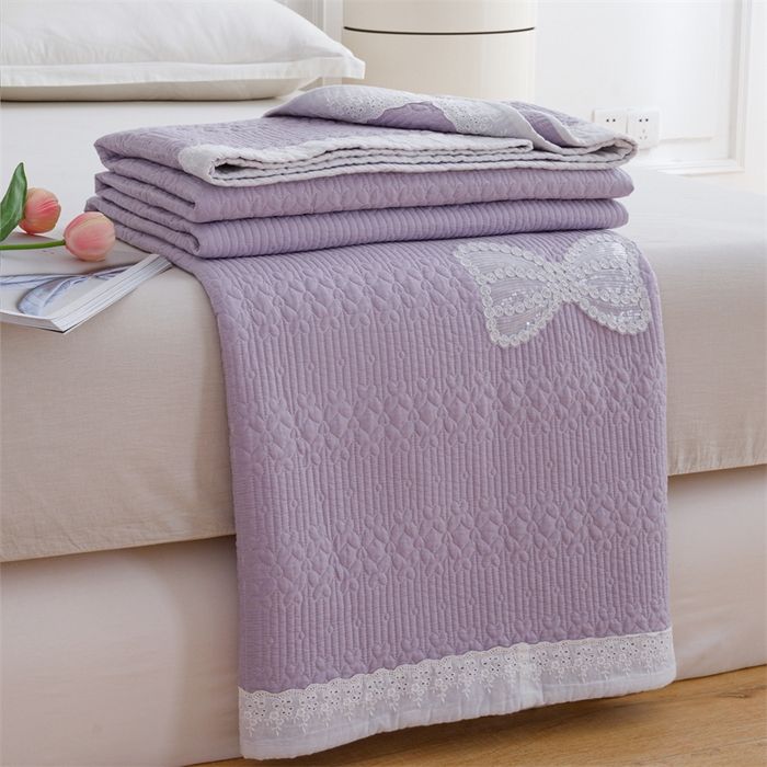 91家纺网 家纺一手货源 找家纺 暖居 2024新款纯色双面纯棉床盖三件套 紫色