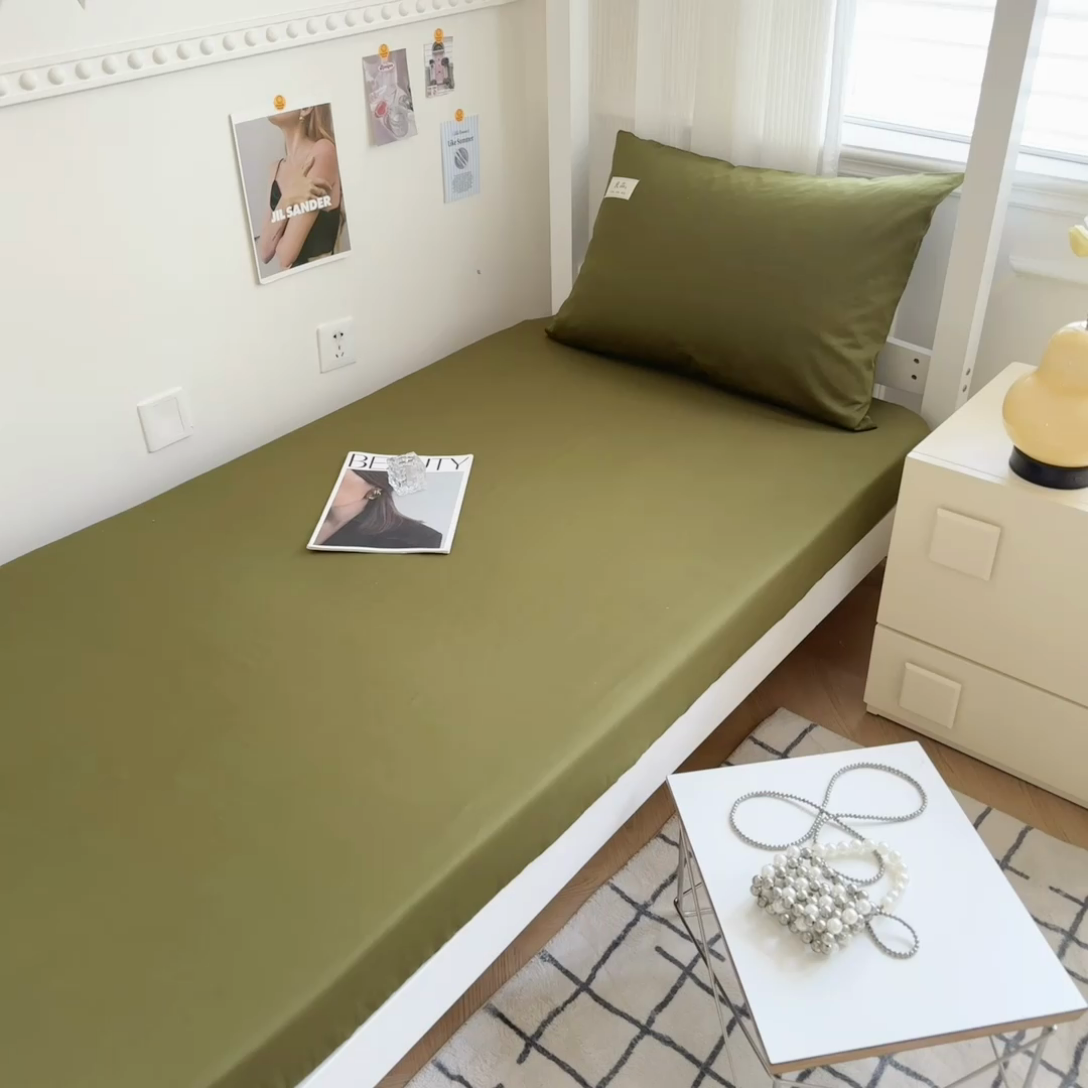 91家纺网 家纺一手货源 找家纺 眠博士 2024新款全棉13372学生床笠床垫保护套 床笠-军绿