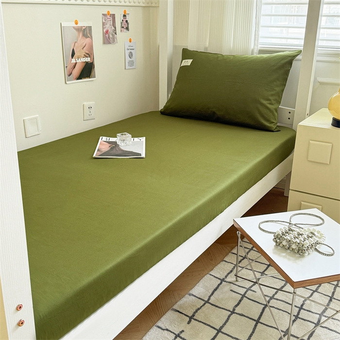 91家纺网 家纺一手货源 找家纺 眠博士 2024新款全棉13372学生床笠床垫保护套 床笠-军绿