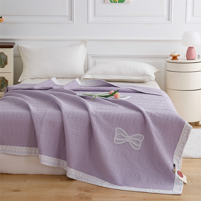 91家纺网 家纺一手货源 找家纺 暖居 2024新款纯色双面纯棉床盖三件套 紫色