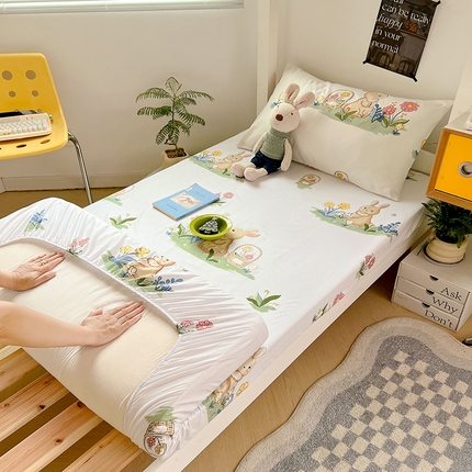 91家纺网 家纺一手货源 找家纺 曼陀罗 2025新款5A级抗菌水洗棉学生床笠 花兔