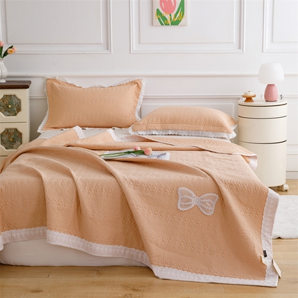 91家纺网 家纺一手货源 找家纺 暖居 2024新款纯色双面纯棉床盖三件套 橙色