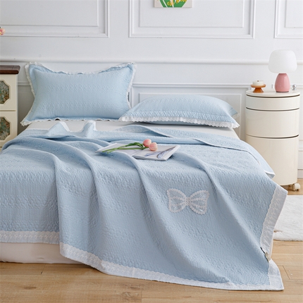91家纺网 家纺一手货源 找家纺 暖居 2024新款纯色双面纯棉床盖三件套 浅蓝色