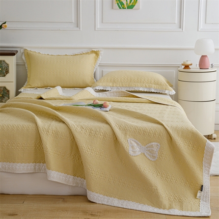 暖居 2024新款纯色双面纯棉床盖三件套 黄色