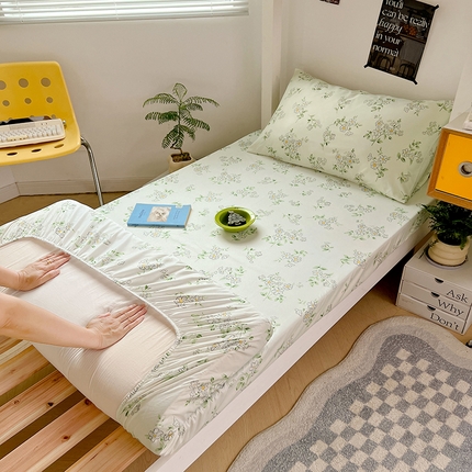 91家纺网 家纺一手货源 找家纺 曼陀罗 2025新款5A级抗菌水洗棉学生床笠 仙草