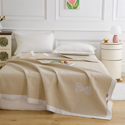 暖居 2024新款纯色双面纯棉床盖三件套 卡其