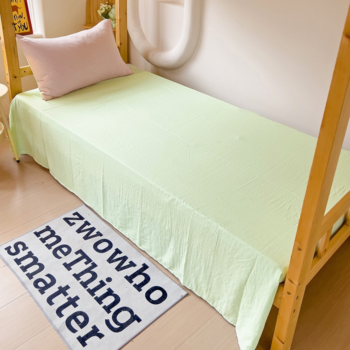 91家纺网 家纺一手货源 找家纺 韩巢家纺 2024新款学生宿舍寝室上下铺超柔水洗棉单件被套-纯色双拼（提供卖家秀） 水洗棉浅粉绿