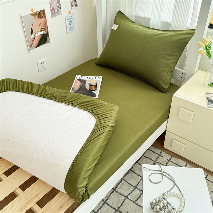 91家纺网 家纺一手货源 找家纺 眠博士 2024新款全棉13372学生床笠床垫保护套 床笠-军绿