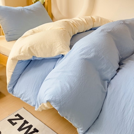 韩巢家纺 2024新款学生宿舍寝室上下铺超柔水洗棉单件被套-纯色双拼（提供卖家秀） 水洗棉浅蓝黄