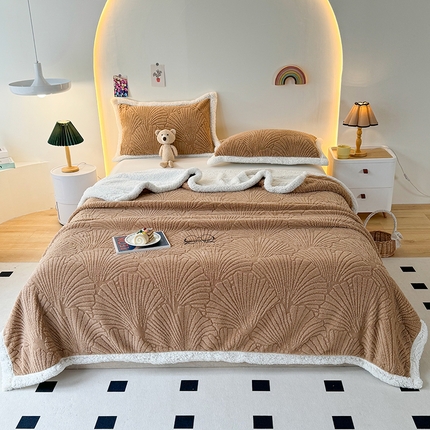 芸锦豪 2024新款金贝壳塔芙绒羊羔绒毛毯 咖色